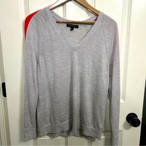 Banana Republic size L grey with red stripe extra fine 100% merino wool sweater